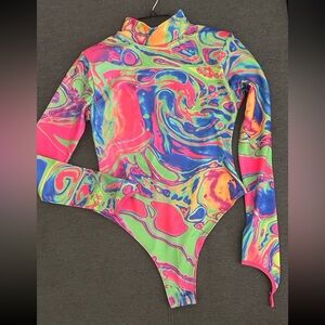 NEW Club Exx Trippy Print Long Sleeve Bodysuit size Large